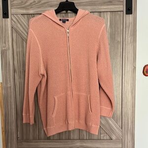 Roaman's Pink Cardigan Sweater with Hood and Zipper